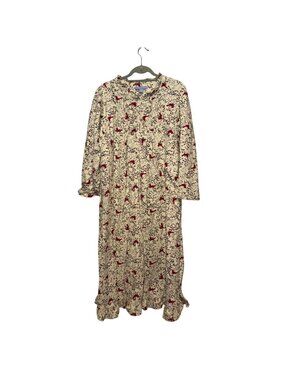 Only Necessities Womens Cardinal Fleece Nightgown Nap Dress Long Sleeves Size M
